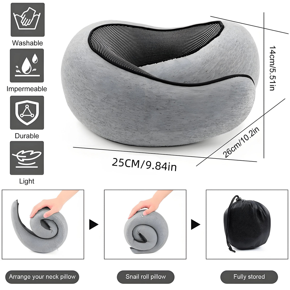 Memory Foam Travel Neck Pillow | 360° Support for Airplane Office Car | Ergonomic Comfort for Long Trips & Commutes
